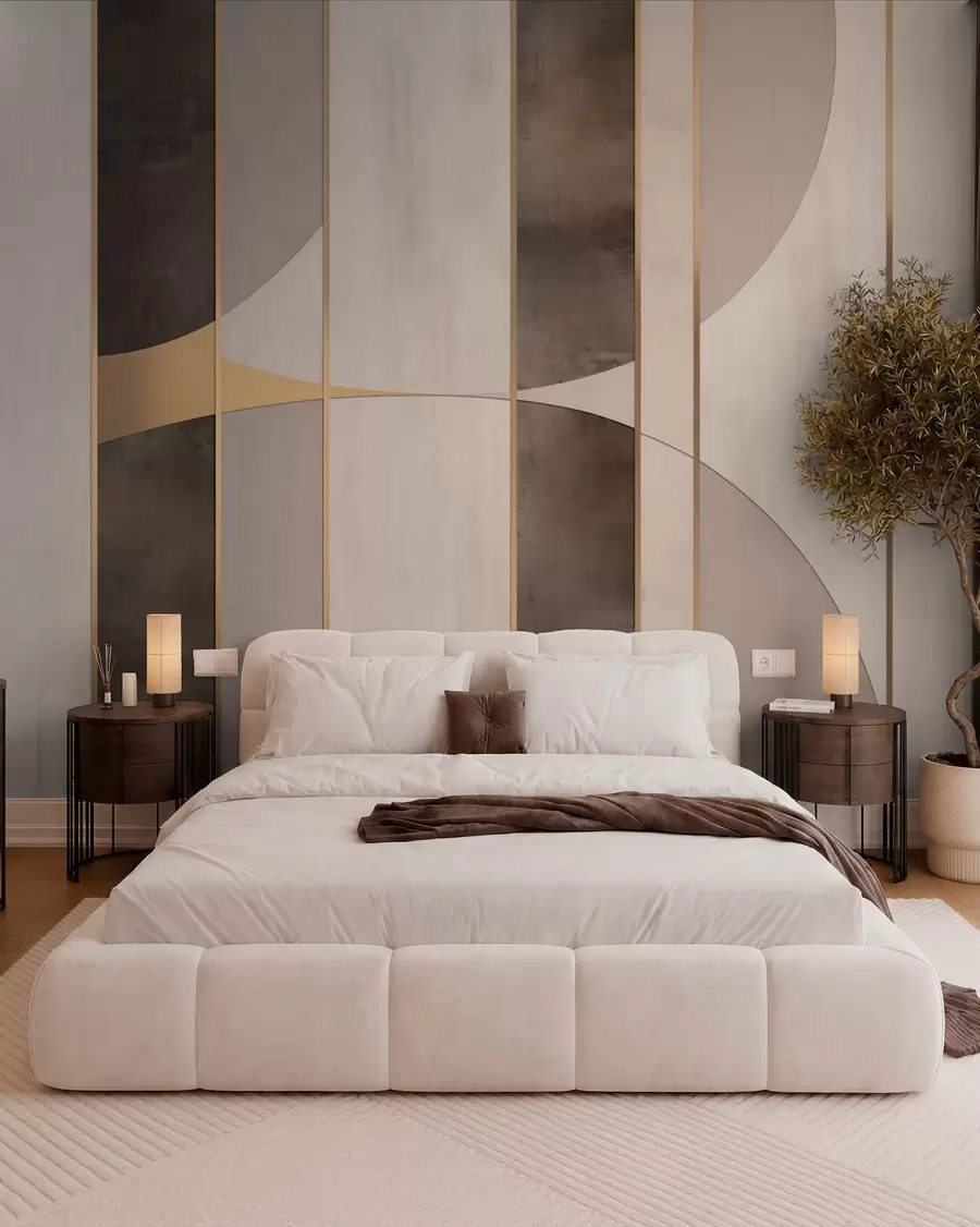 peintures murales Panneaux géométriques avec arcs et accents champagne w04616
