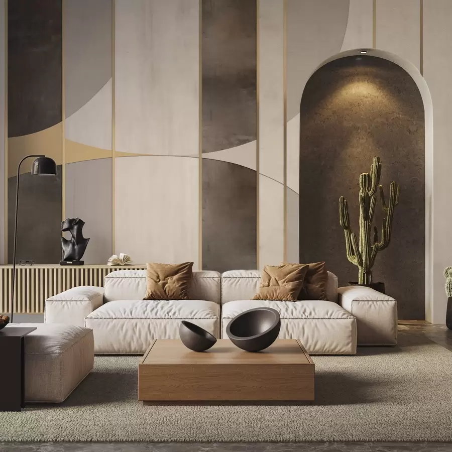 peintures murales Panneaux géométriques avec arcs et accents champagne w04616