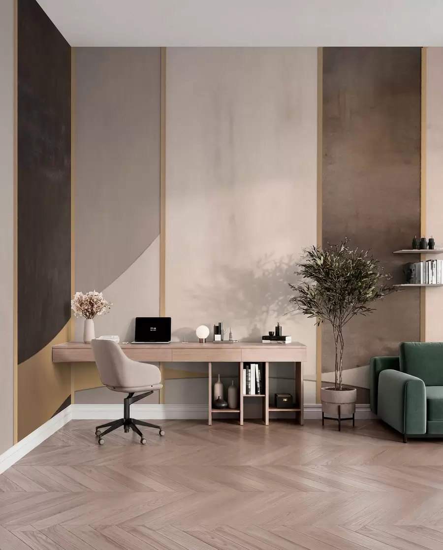 peintures murales Panneaux géométriques avec arcs et accents champagne w04616