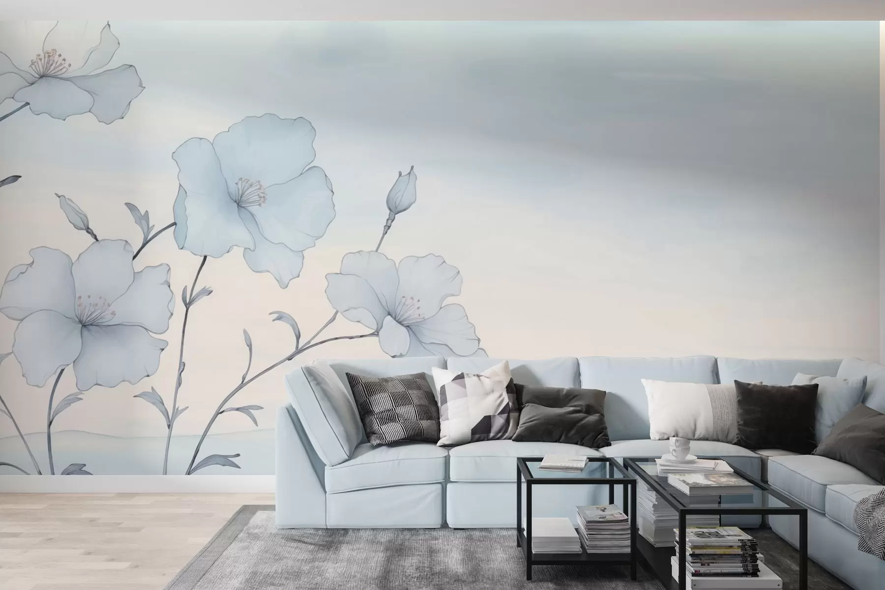 Wall Mural Photo Wallpaper Delicate blue flowers against an airy sky w04620