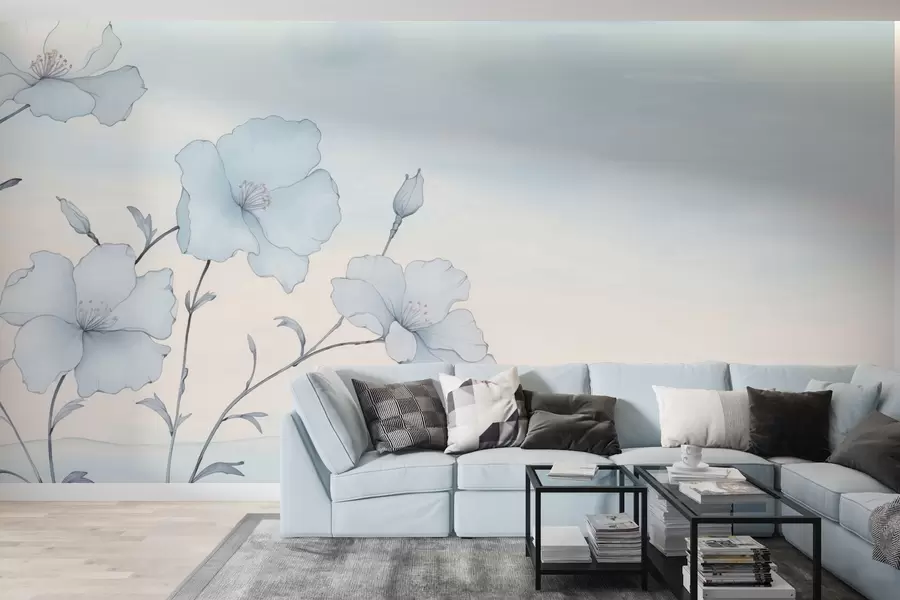 Wall Mural Photo Wallpaper Delicate blue flowers against an airy sky w04620