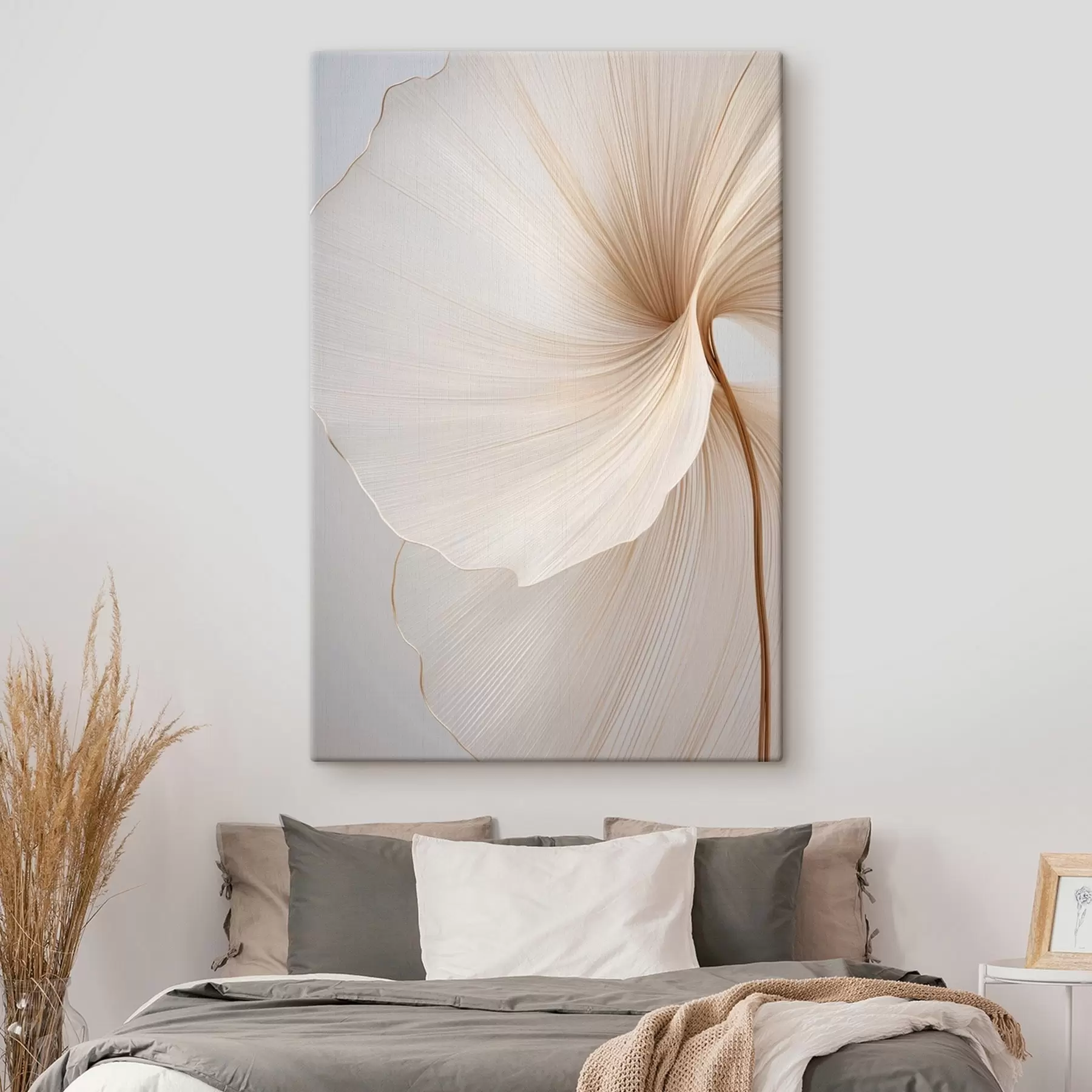murales Flores abstractas con pétalos finos y delicados en tonos blancos y beige s45922