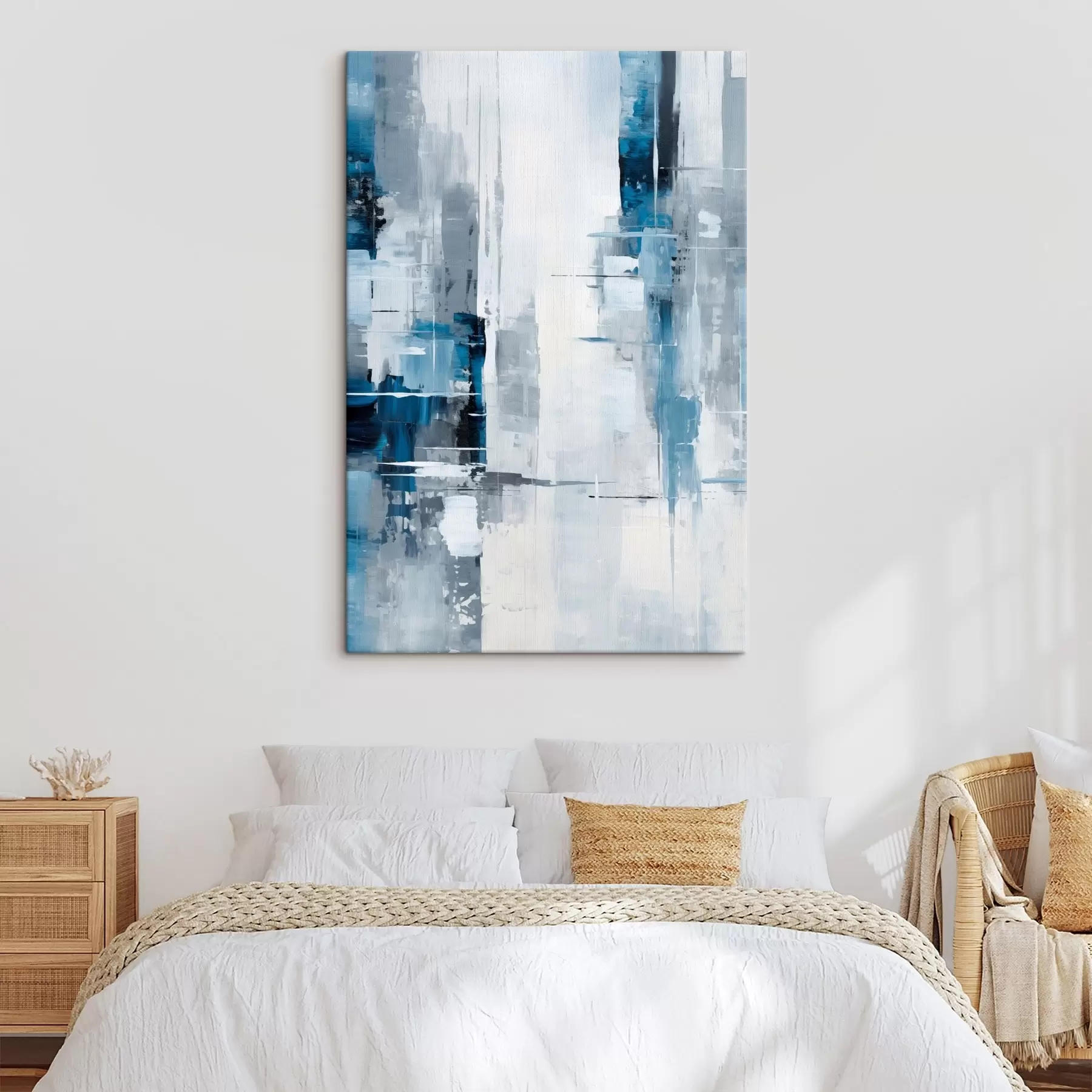 wall murals Abstract painting imitation with blue, gray and white colors, vertical lines and geometric shapes s45926