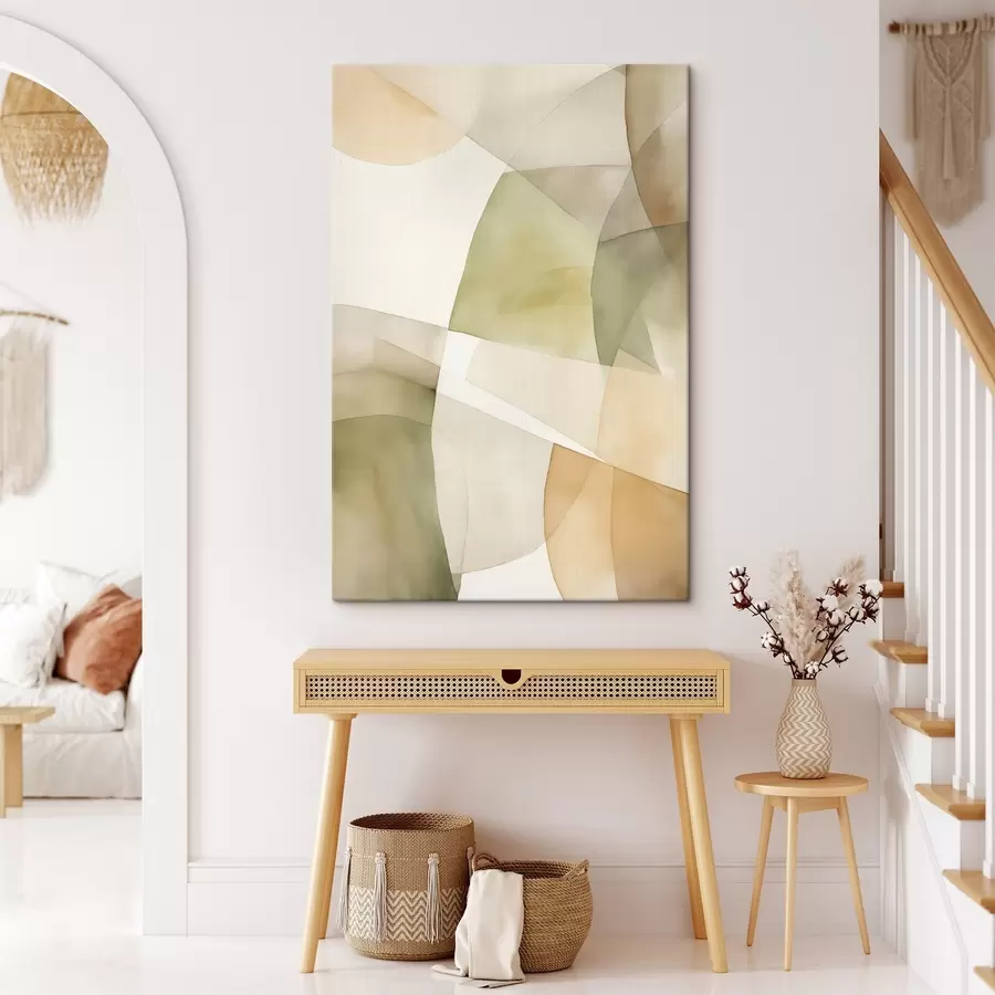 murales Formas geométricas abstractas con textura de acuarela en tonos verdes, marrones y beiges s45928