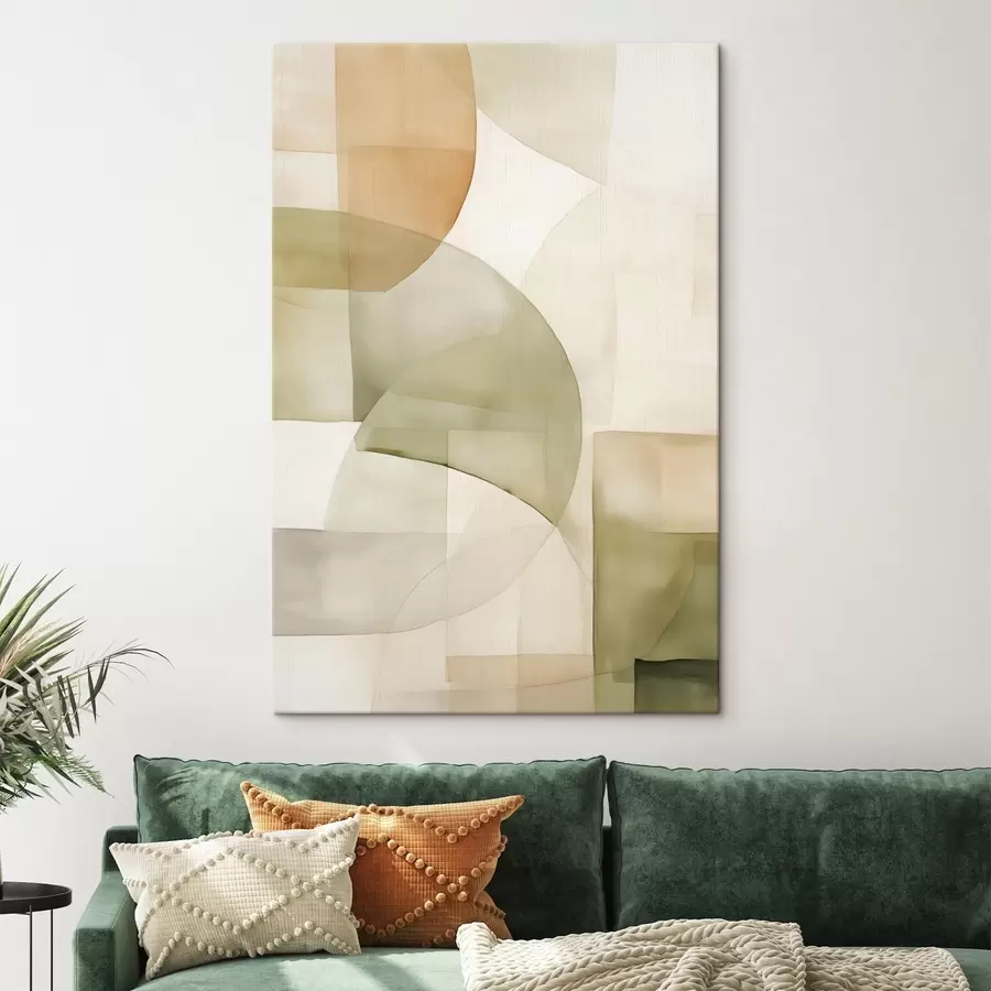 wall murals Abstract watercolor textured geometric shapes in shades of green, brown, and beige s45929
