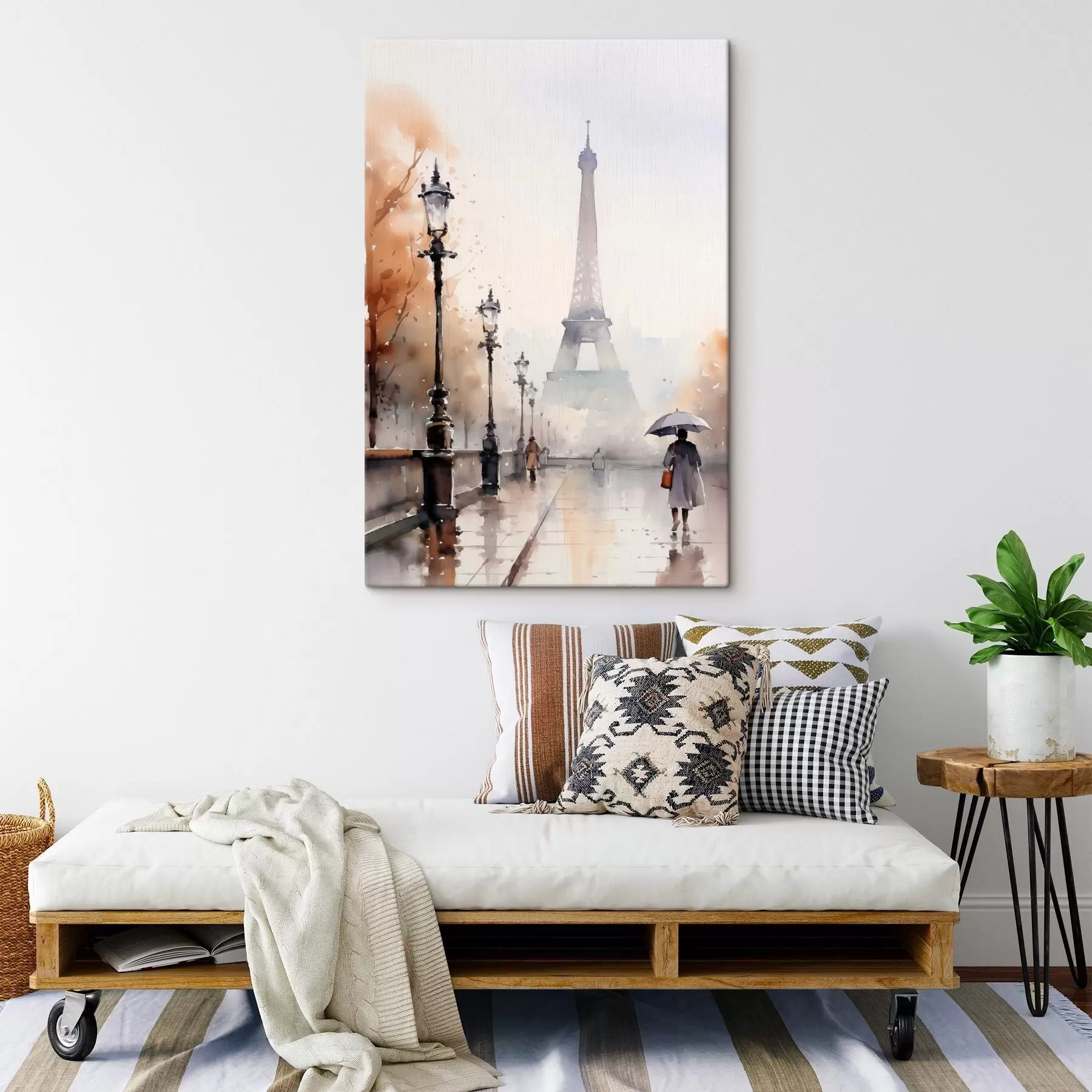 wall murals A rainy day in Paris with the Eiffel Tower in the background and vintage street lamps s45930