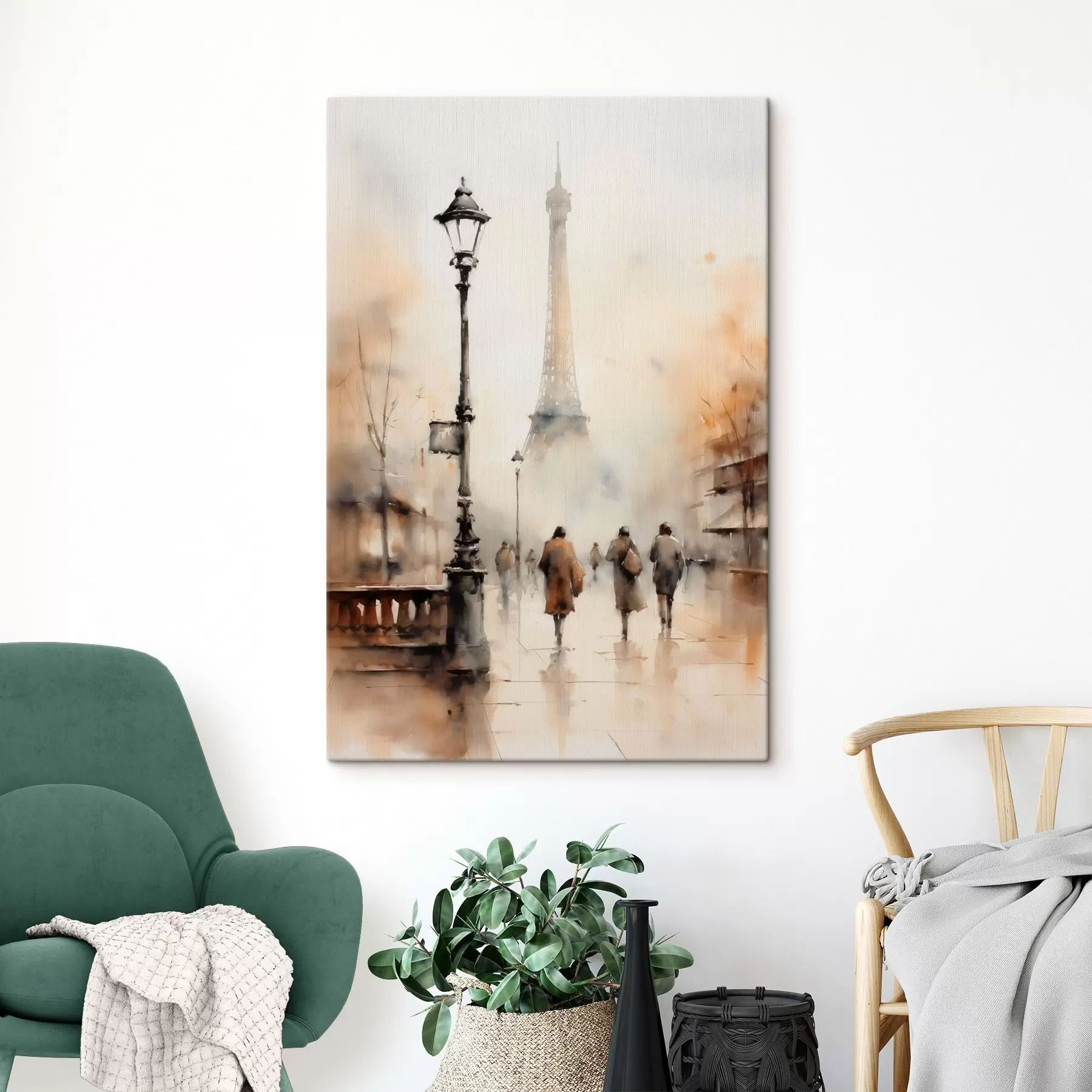 murales Un lluvioso día de otoño en París con la Torre Eiffel al fondo y farolas vintage s45931