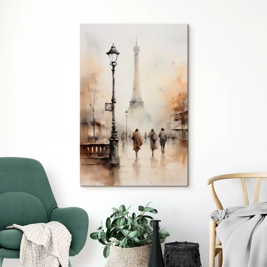 murales Un lluvioso día de otoño en París con la Torre Eiffel al fondo y farolas vintage s45931