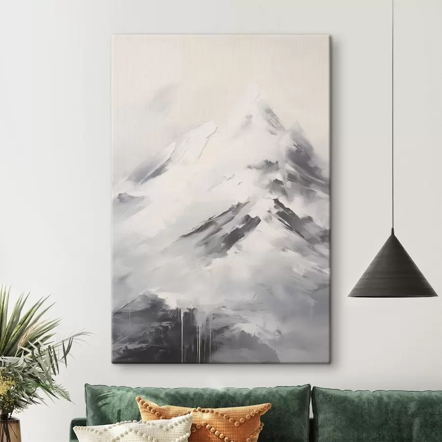 wall murals Snowy mountain peaks with gray shadows, gray sky, brush strokes, textured, minimalist s45932