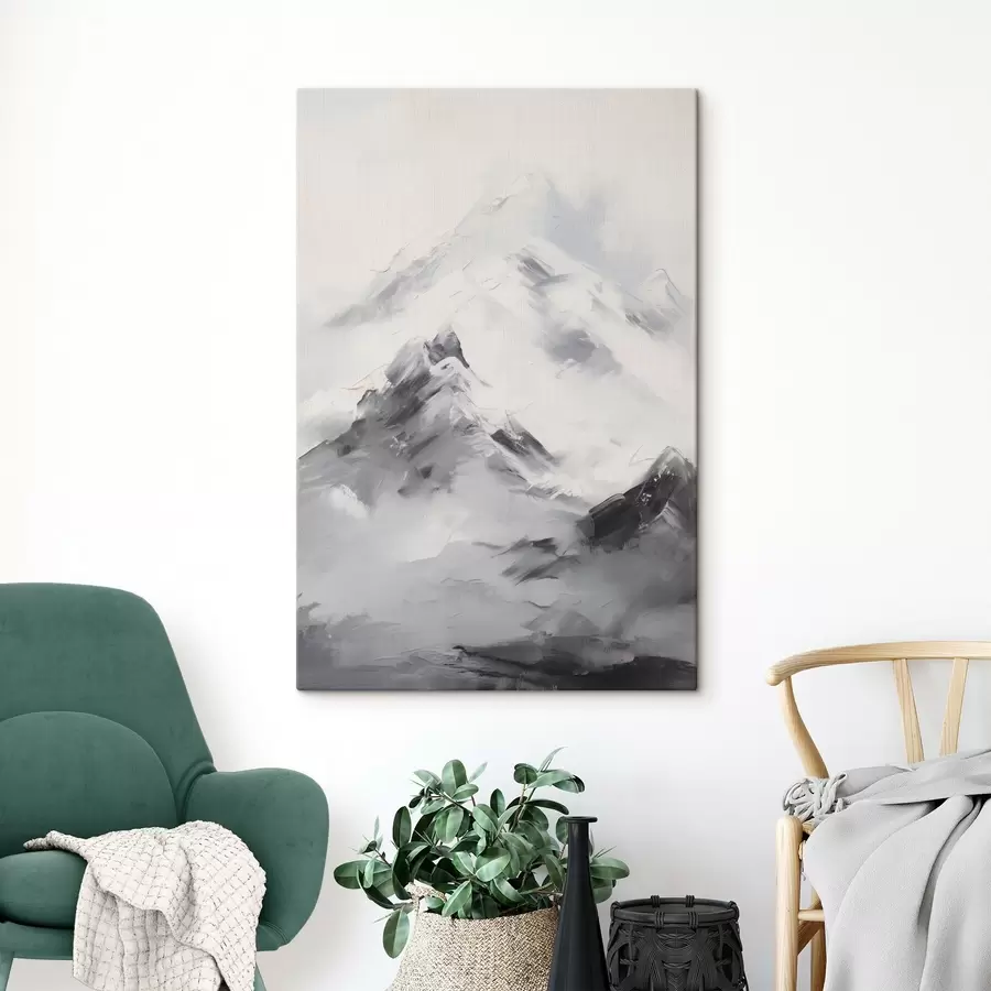 murales Cumbres nevadas con sombras grises, cielo gris, pinceladas, texturizado, minimalista s45933