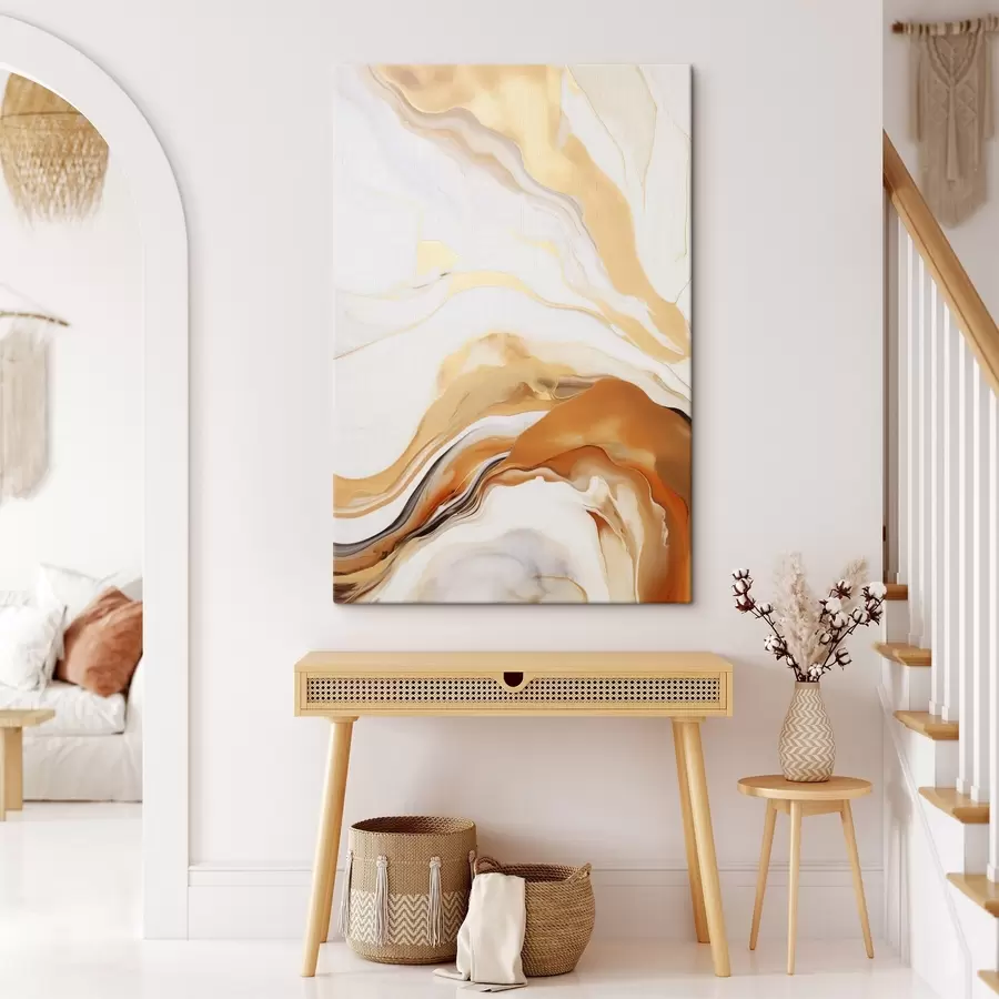 wall murals Abstract painting imitation with fluid shapes in shades of white, orange and brown, minimalist s45938