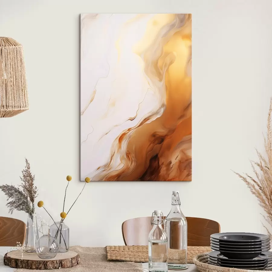 murales Imitación de pintura abstracta con colores blanco y naranja, arte fluido con líneas onduladas, arte moderno s45939