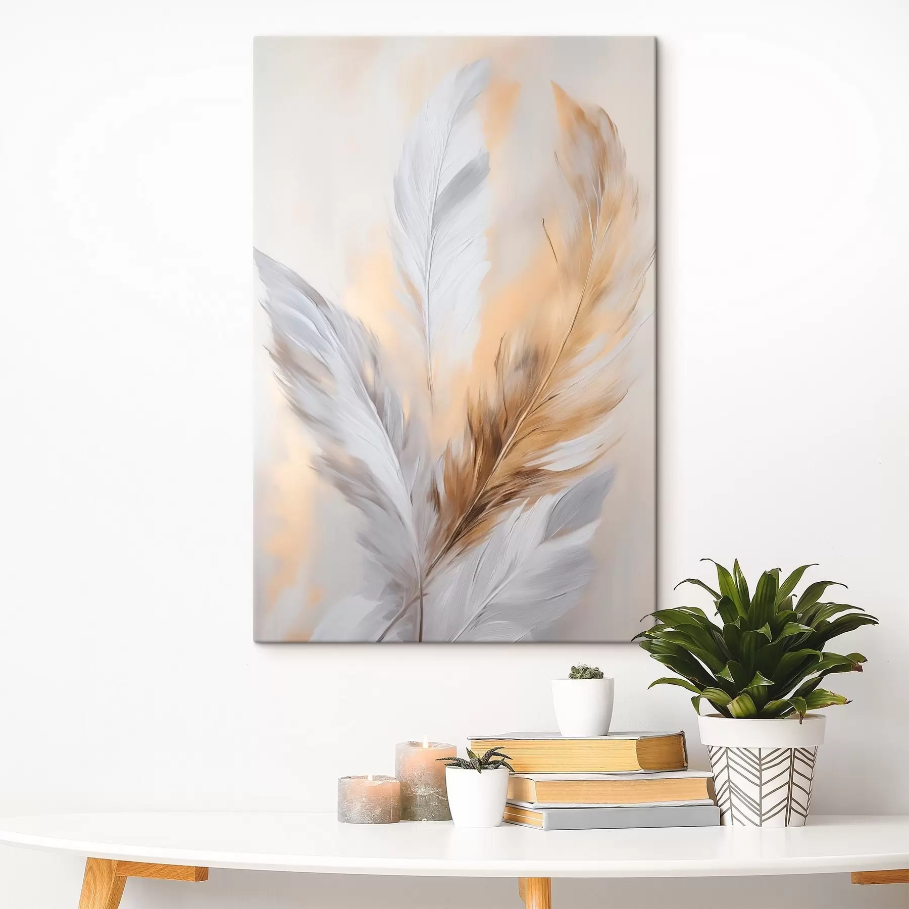 wall murals Feathers with orange accents, textured minimalist composition, modern art s45945