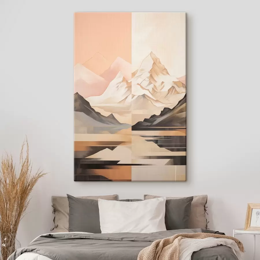 wall murals Abstract landscape with mountains and a lake, pastel colors, minimalist style s45948