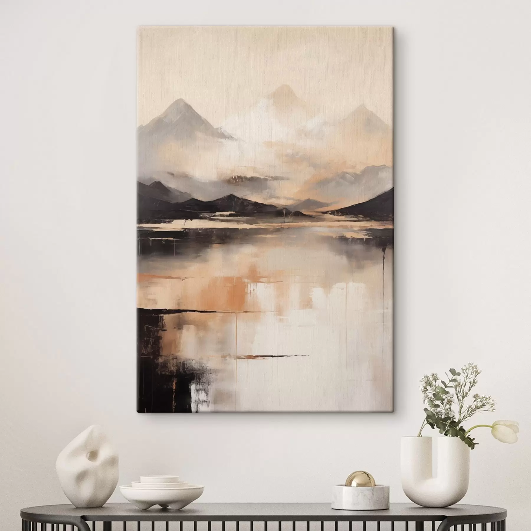 wall murals A landscape textured painting imitation of mountains and a lake s45950