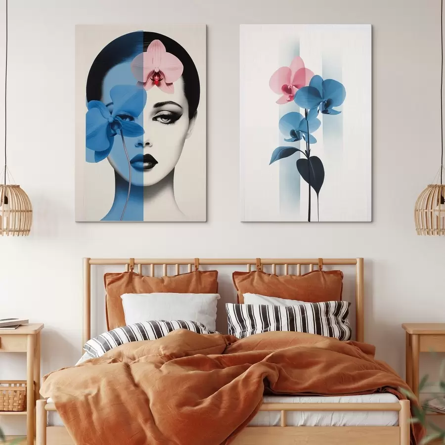 murales Retrato abstracto de una mujer con orquídeas m00818