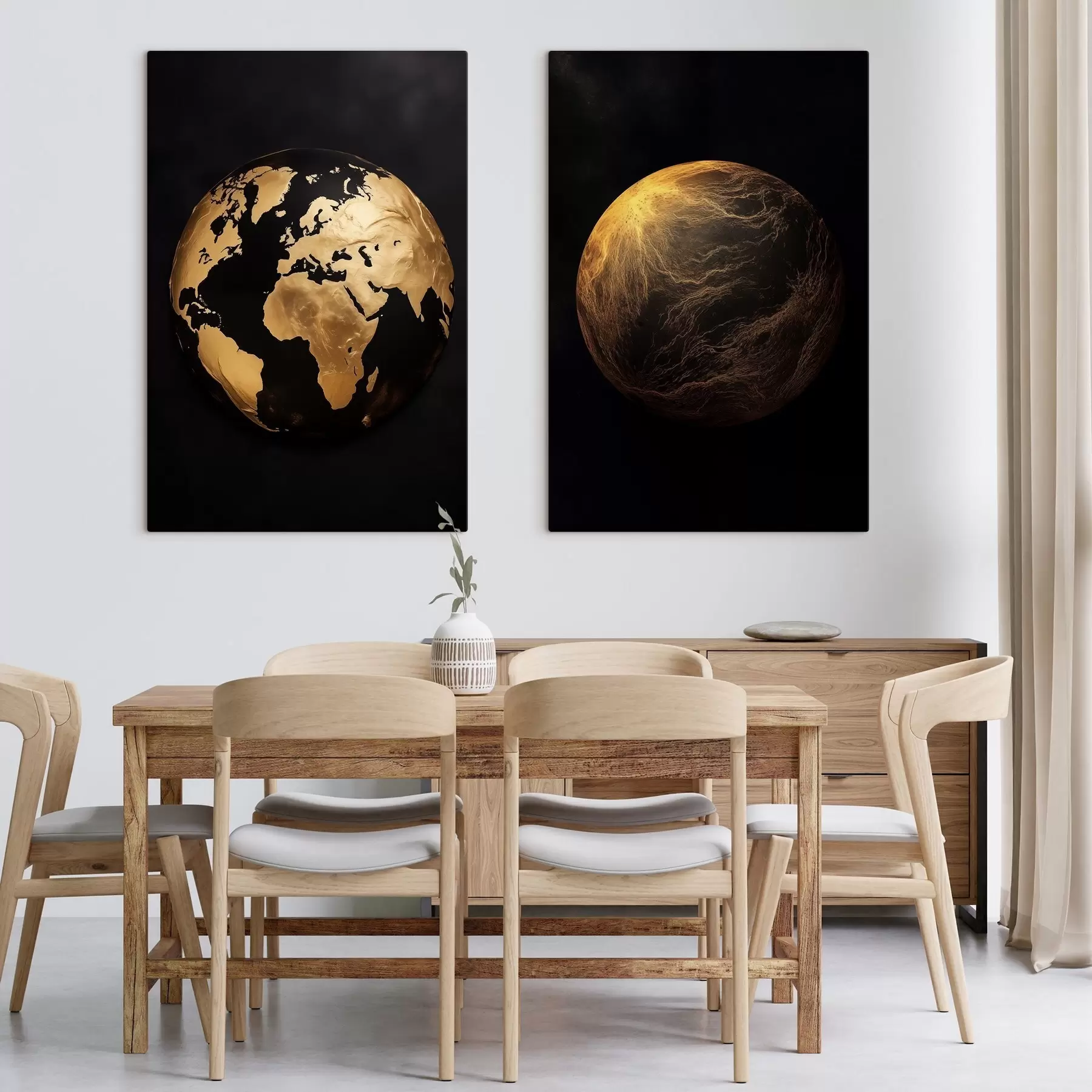 wall murals Textured abstract earth globe and planet on a black background, modern minimalist art m00827