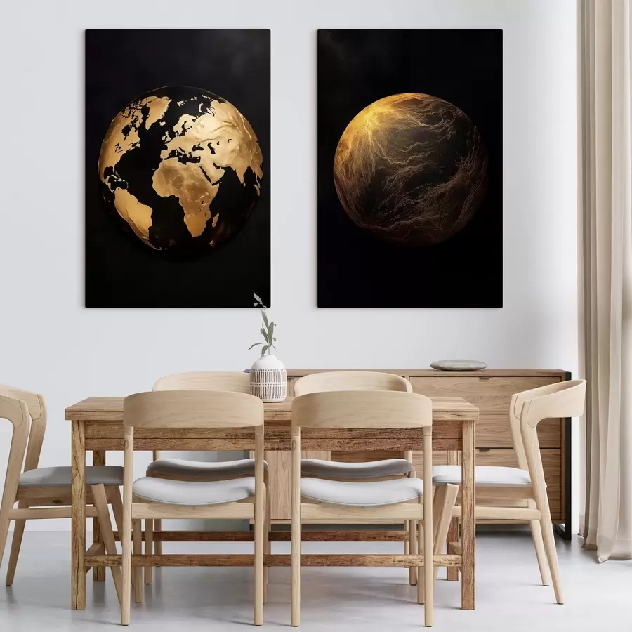 wall murals Textured abstract earth globe and planet on a black background, modern minimalist art m00827