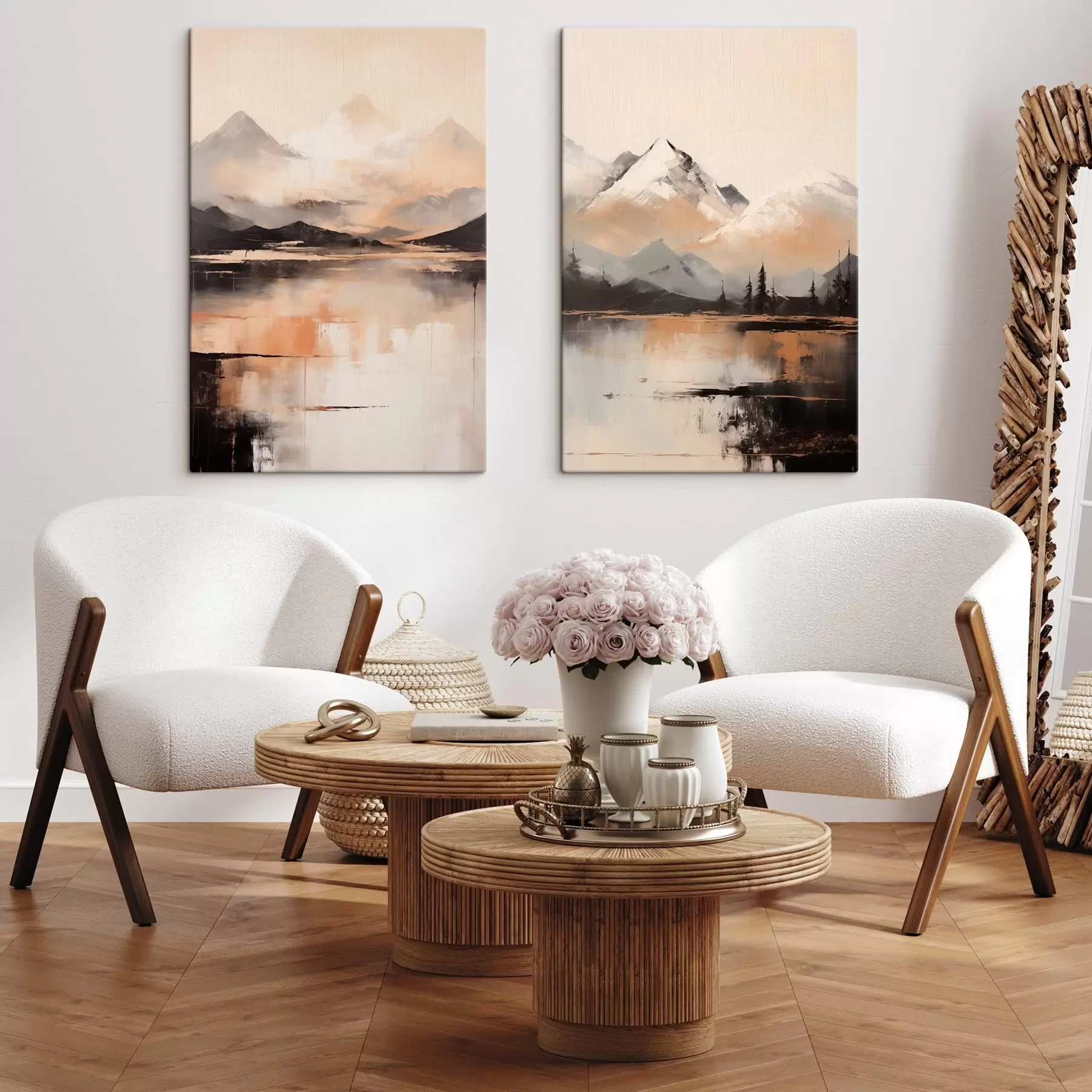 wall murals A landscape textured painting imitation of mountains and a lake m00831