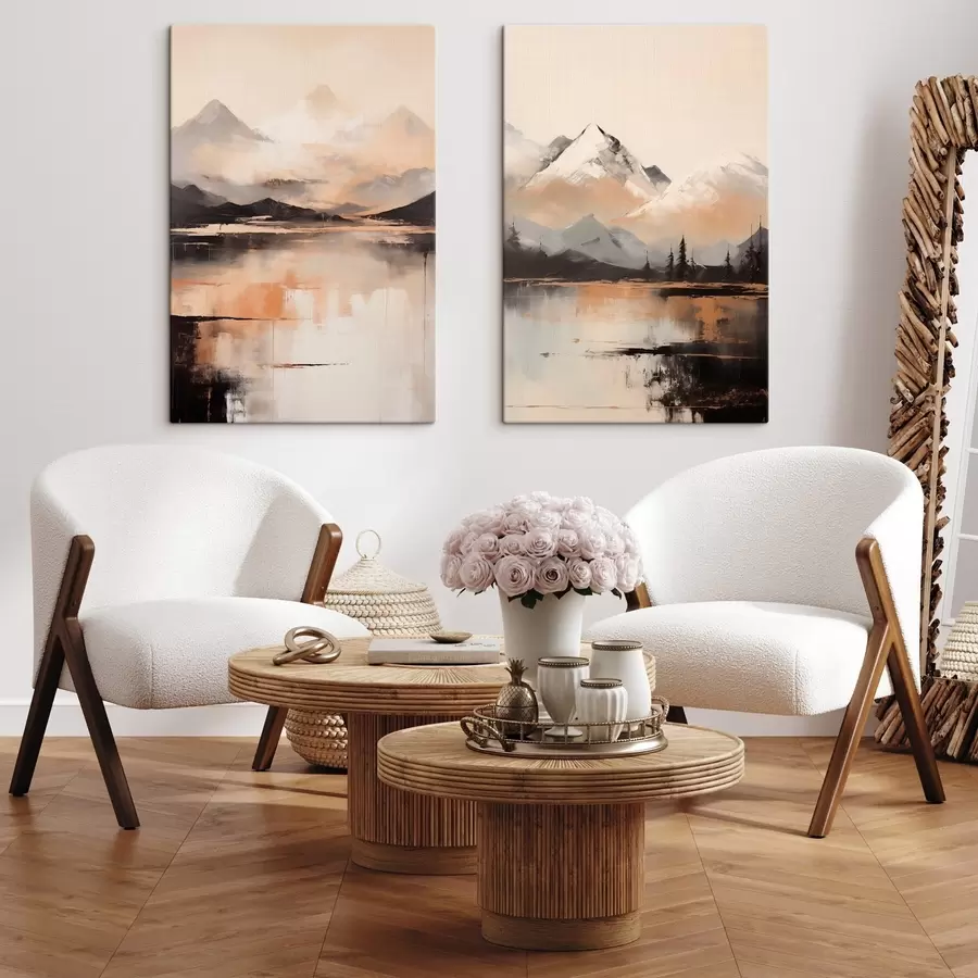 wall murals A landscape textured painting imitation of mountains and a lake m00831