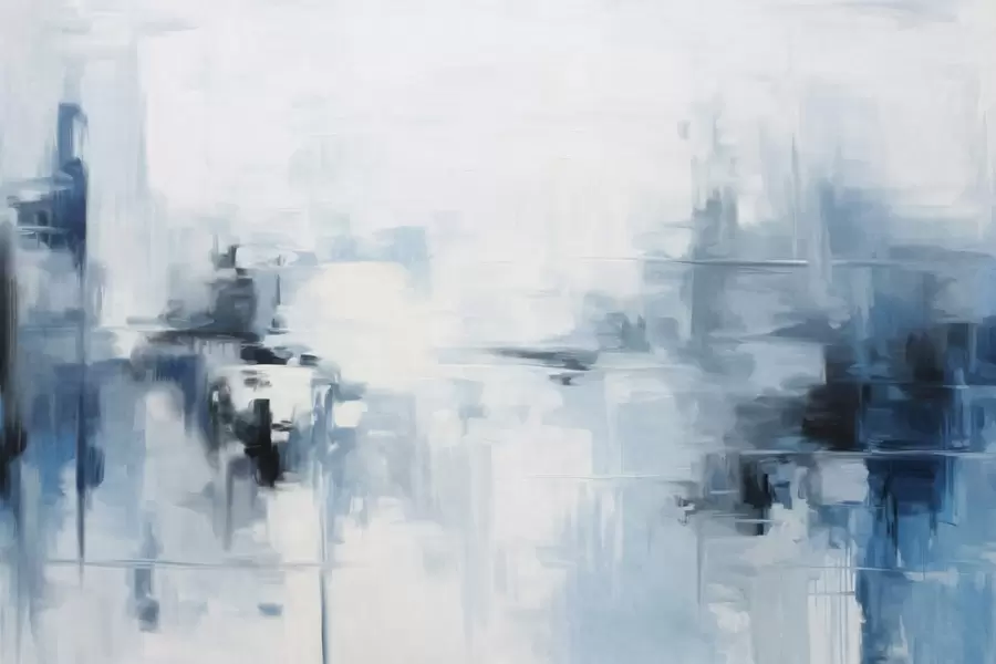 peintures murales Imitation de peinture abstraite texturée représentant un paysage, avec des coups de pinceau bleus et blancs, style moderne w09422