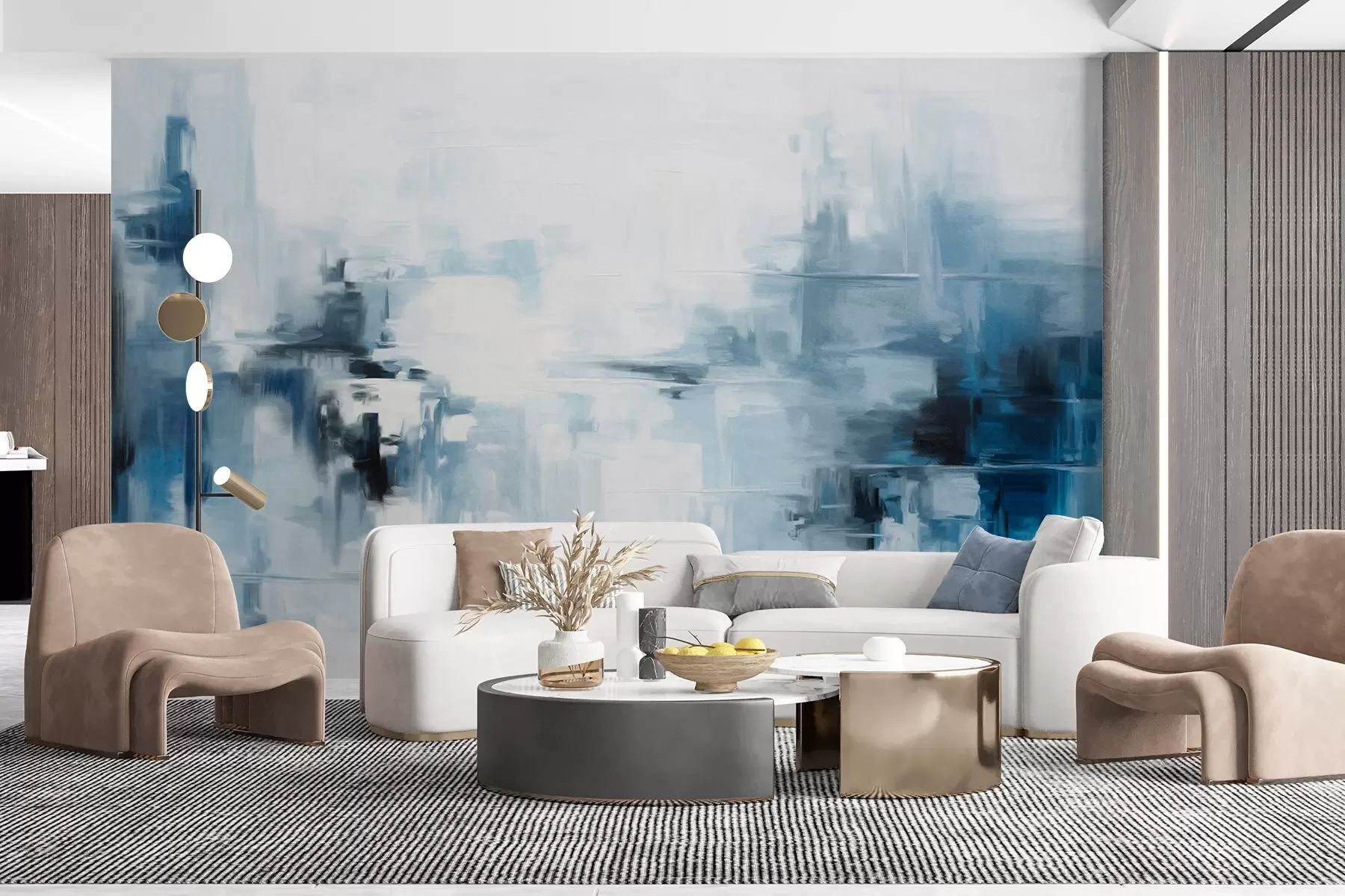 Wall Mural Photo Wallpaper Abstract textured landscape painting imitation with blue and white brushstrokes, modern style w09422