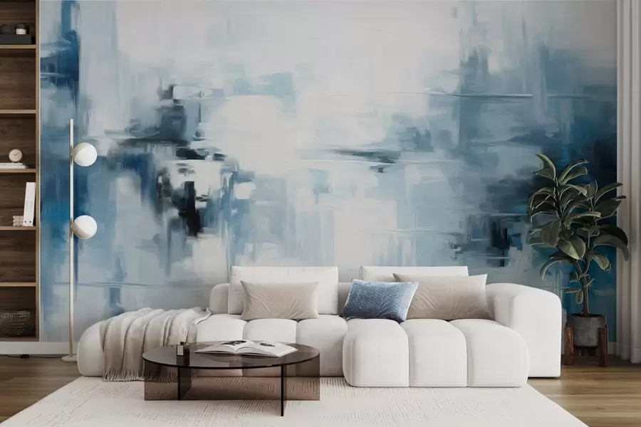 Wall Mural Photo Wallpaper Abstract textured landscape painting imitation with blue and white brushstrokes, modern style w09422
