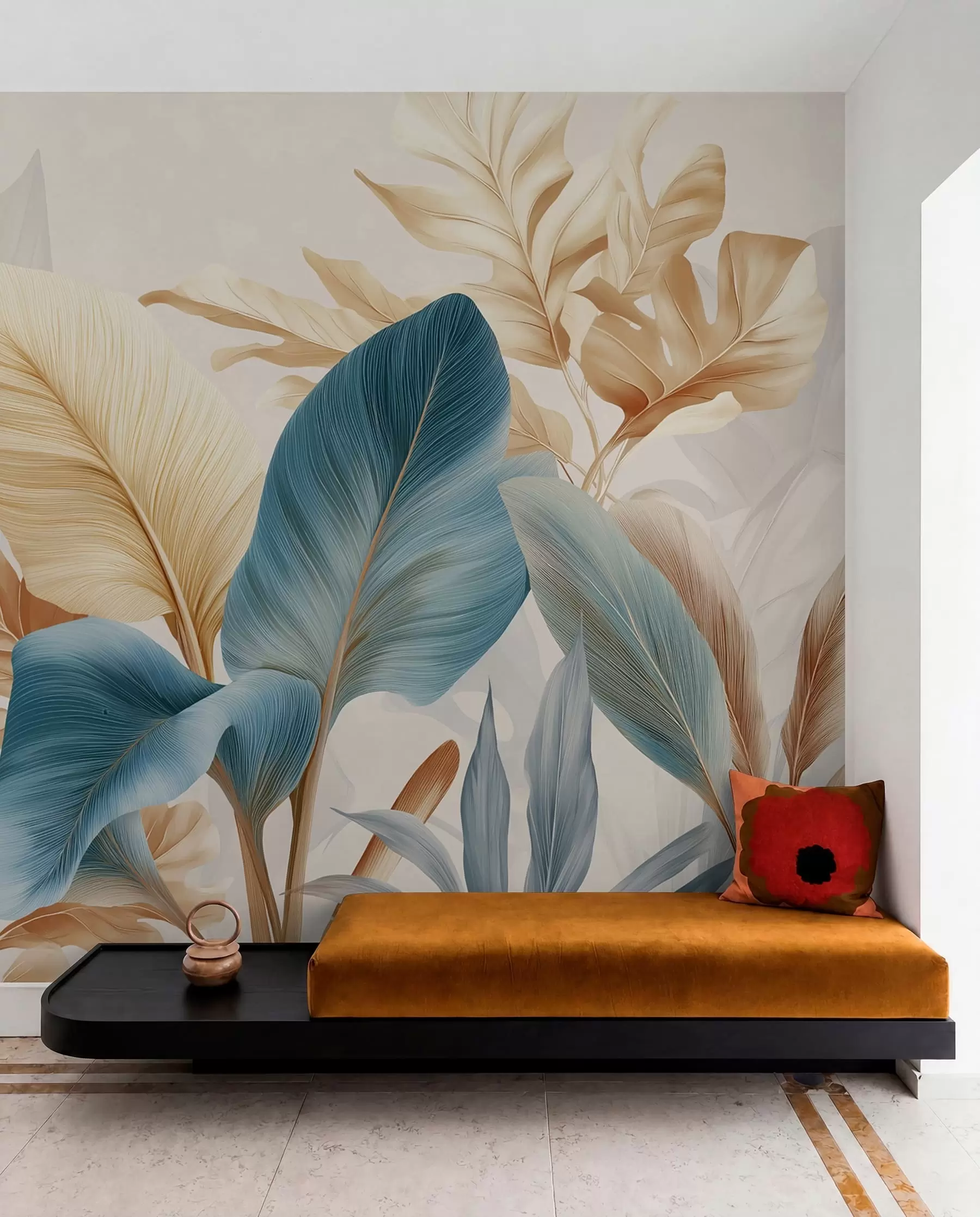 Wall Mural Photo Wallpaper Teal and Ochre Foliage w04589