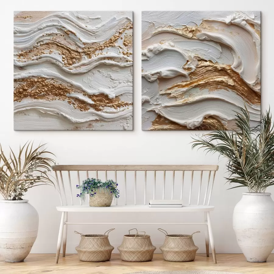 murales Abstracción volumétrica con trazos blancos y amarillos m00742