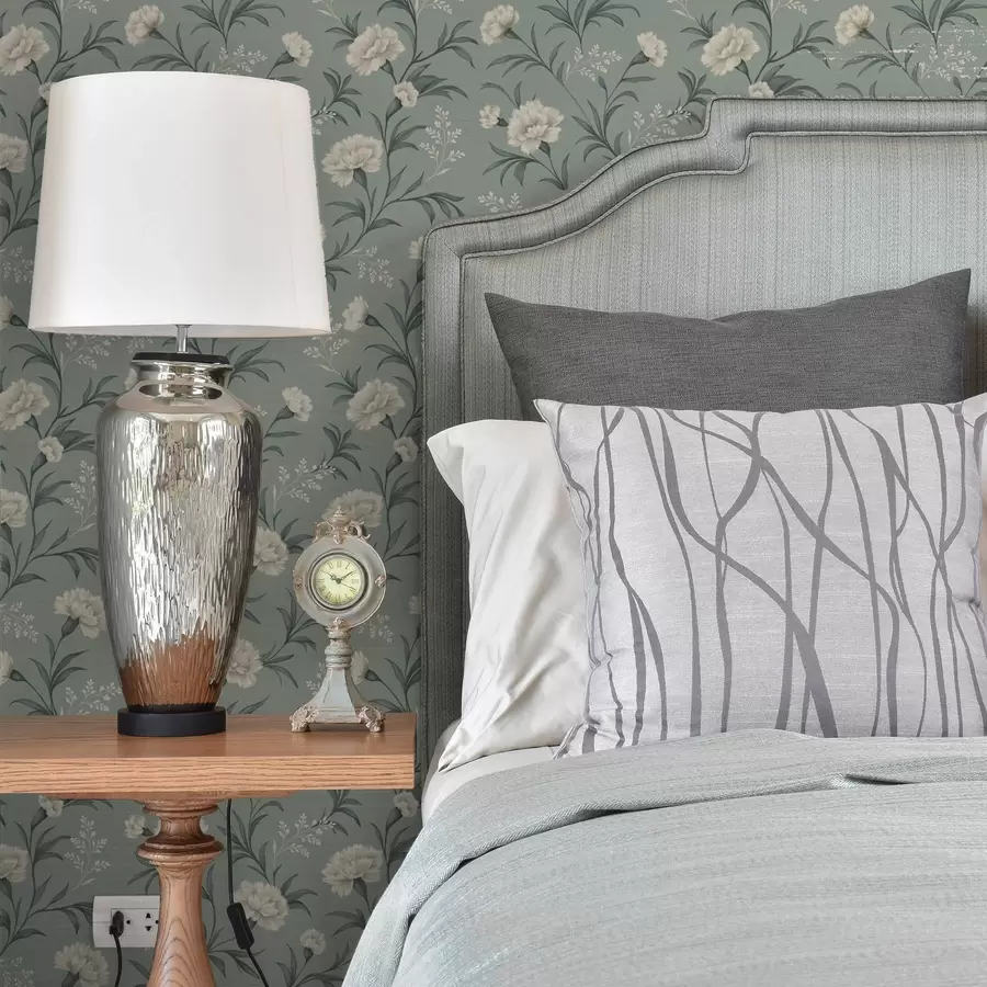 wall murals Powdery carnations on a gray-teal background, refined print a00610