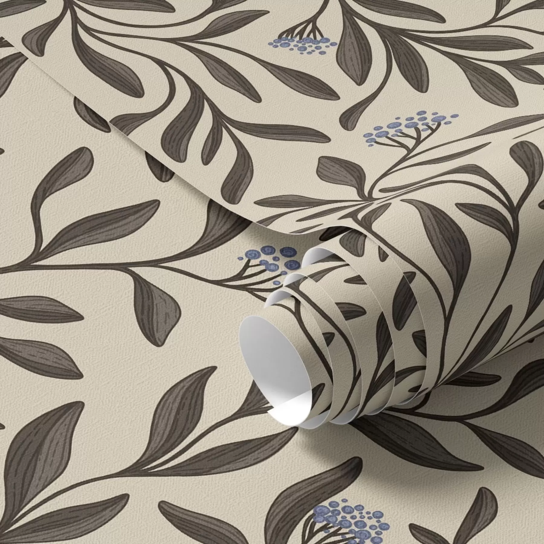 wall murals Chocolate branches with blue berries on a warm background a00615