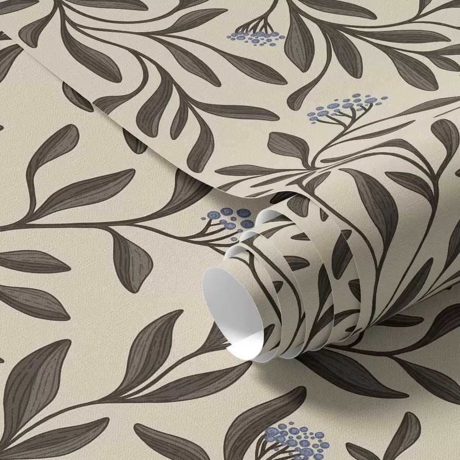 peintures murales Branches de chocolat avec des baies bleues sur un fond chaud a00615