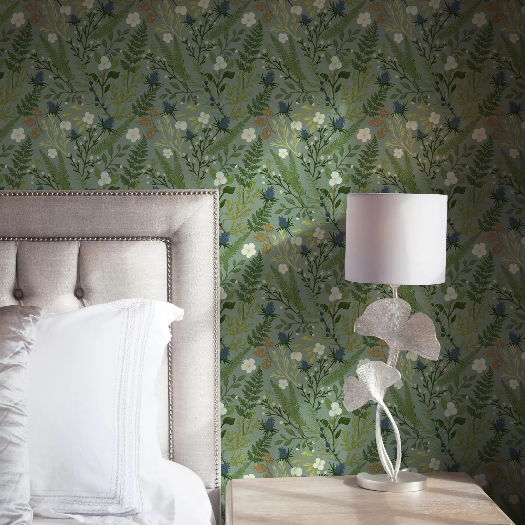 peintures murales Herbes des bois, chicorée et baies sur fond de menthe a00621v1