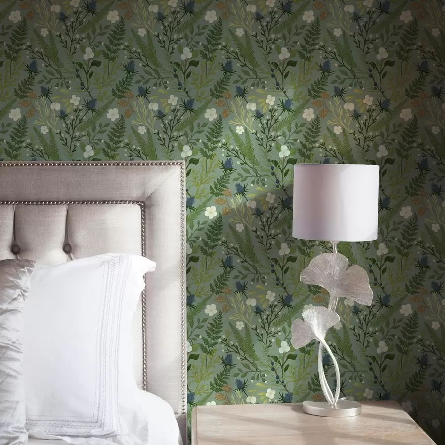 murales Hierbas silvestres, achicoria y bayas sobre un fondo de menta a00621v1