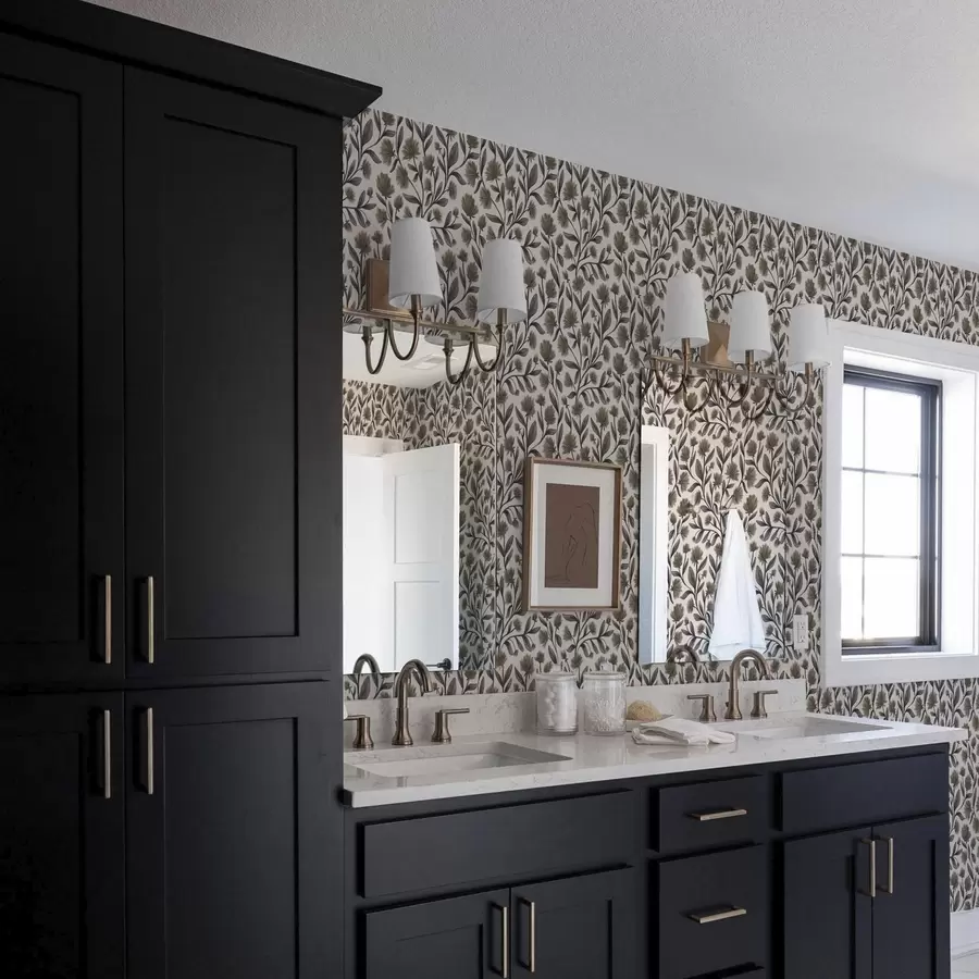 murales Flores silvestres en tonos gris oliva sobre fondo crema a00623v1