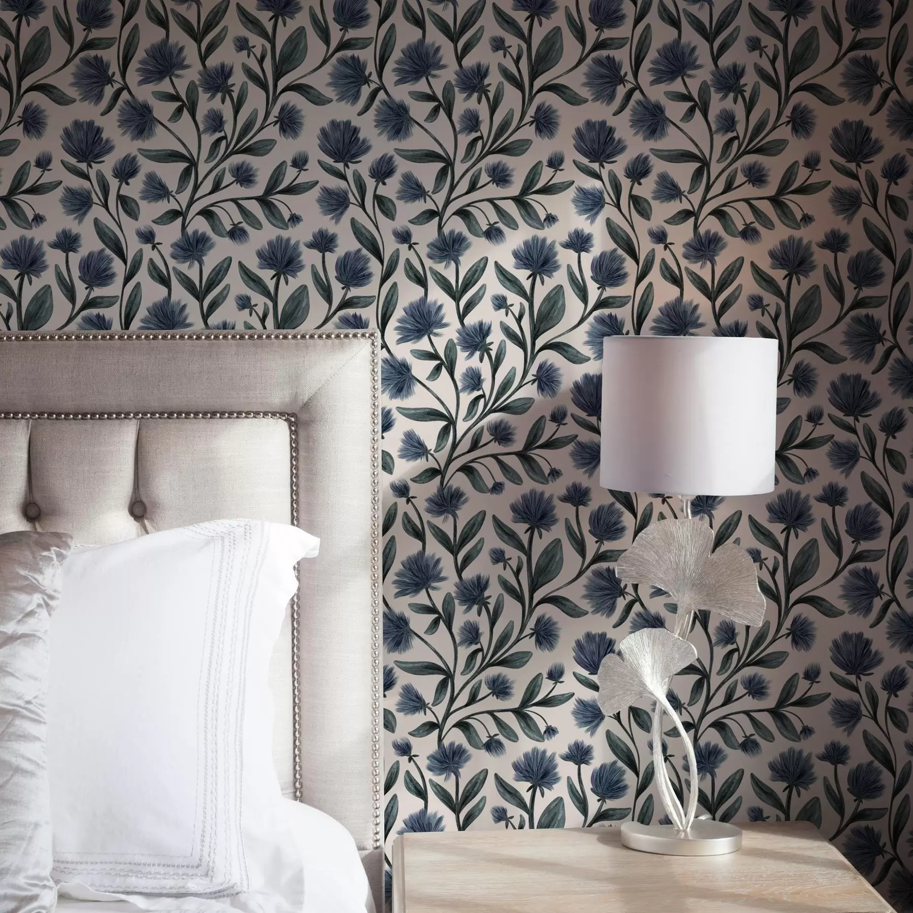 Wall Mural Photo Wallpaper Wildflowers in a blue-green palette on a cream background a00623v2