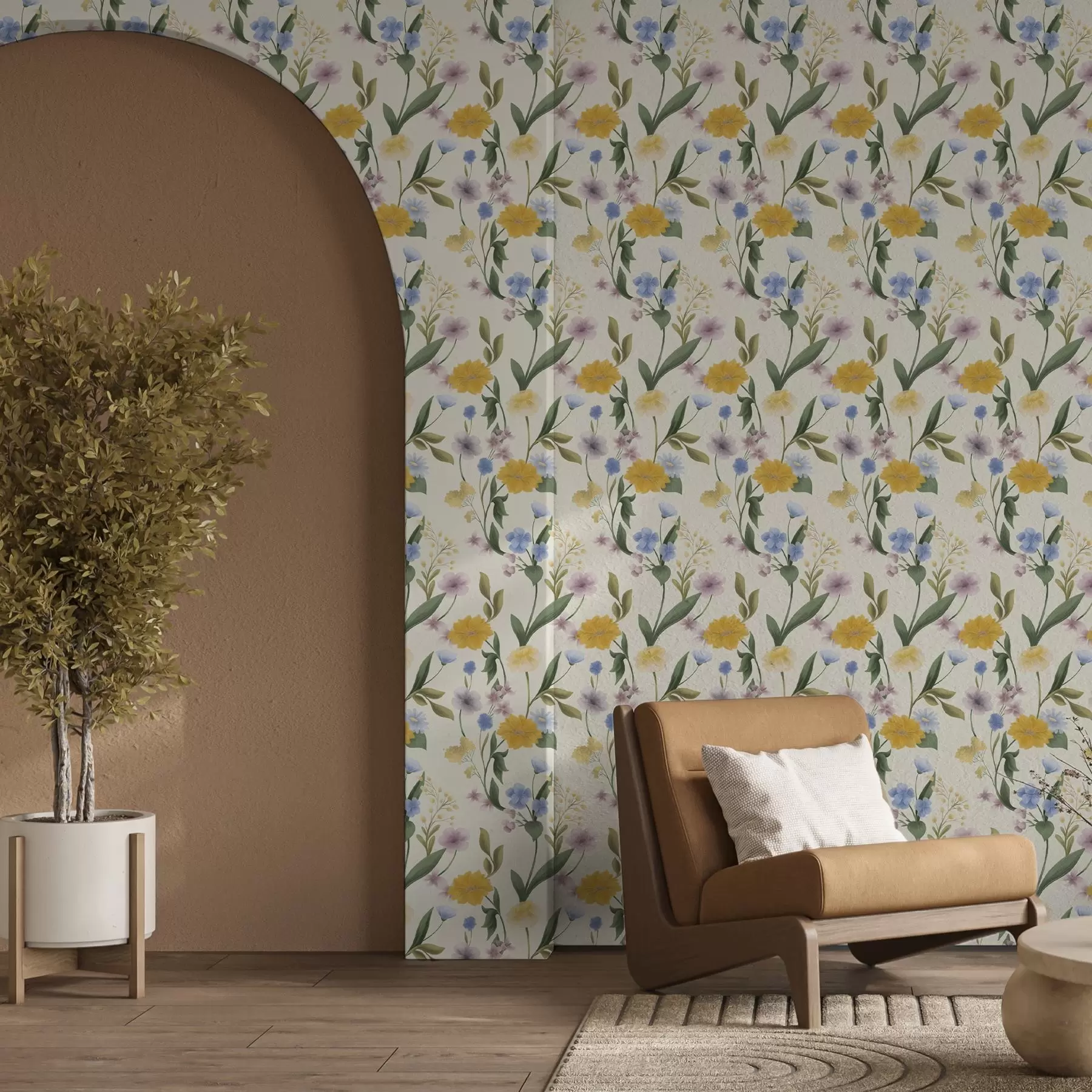 peintures murales Mélange délicat de fleurs sauvages aux tons pastel a00624