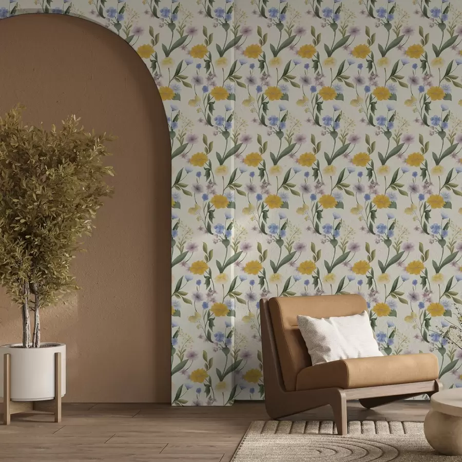 murales Suave mezcla de flores silvestres en tonos pastel a00624