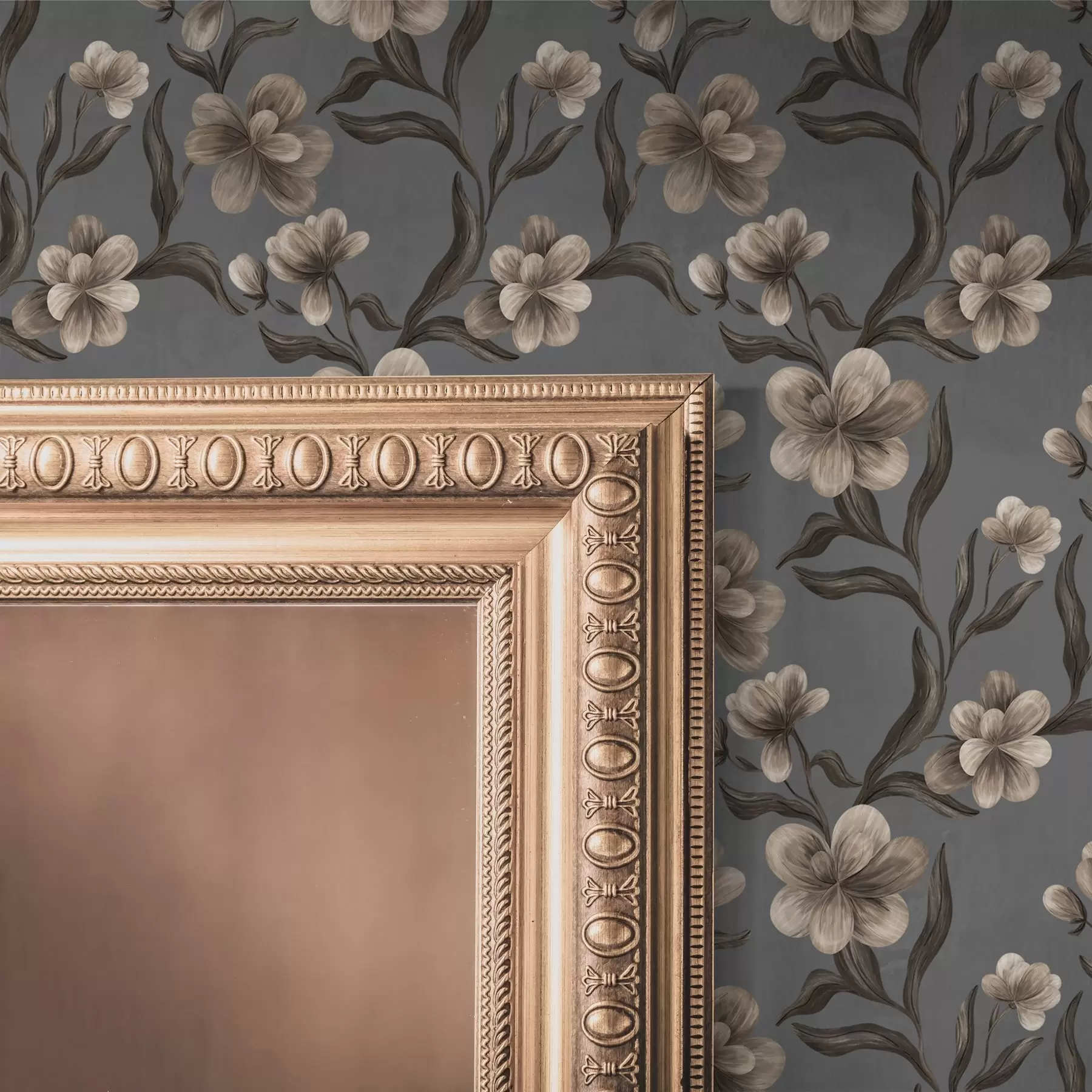 wall murals Beige flowers on a graphite-gray background a00626v4