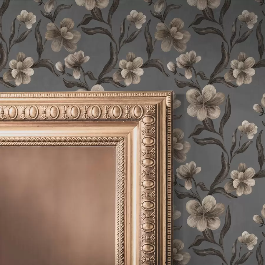 murales Flores beige sobre fondo gris grafito a00626v4