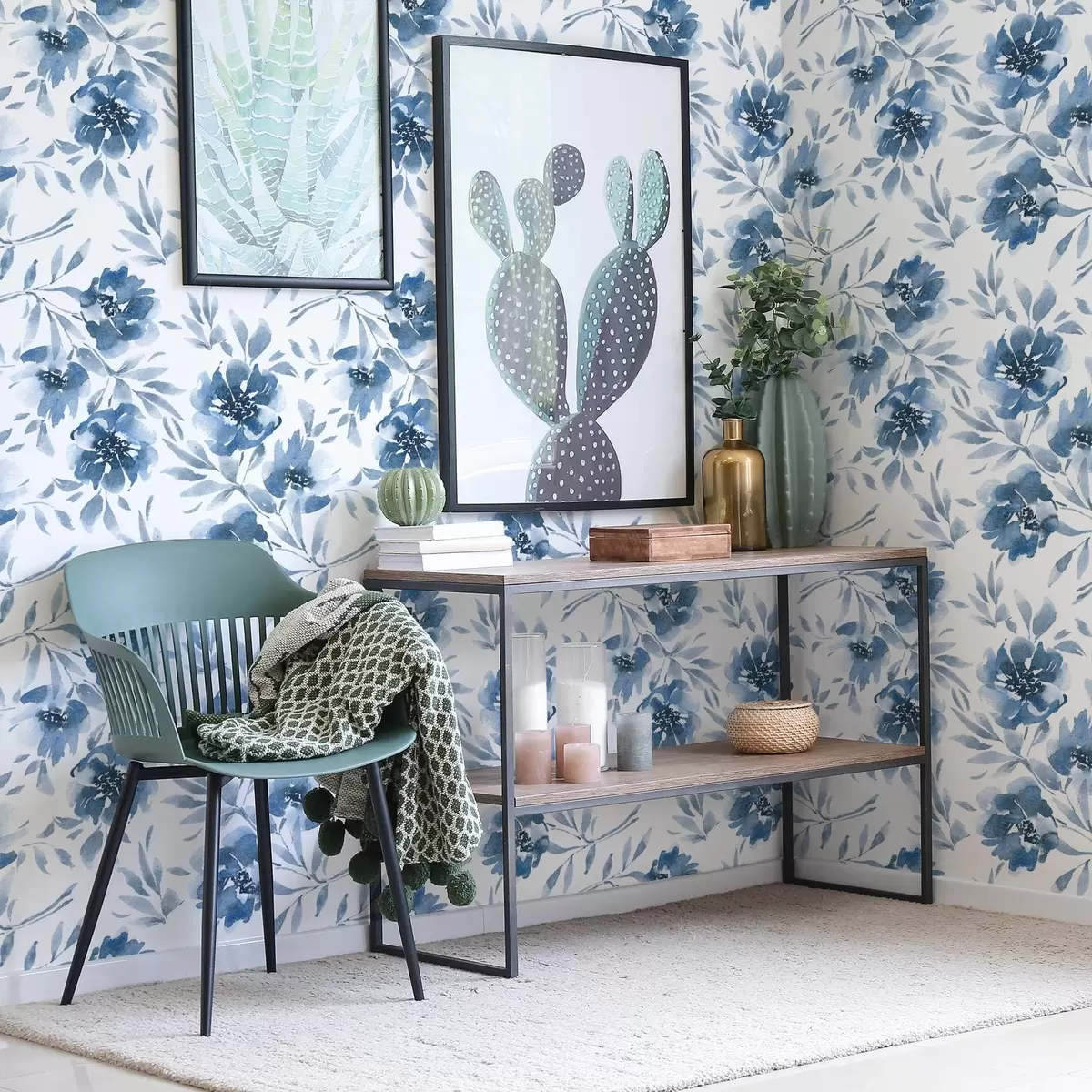 Wallpaper Watercolor indigo peonies on a white background a00641