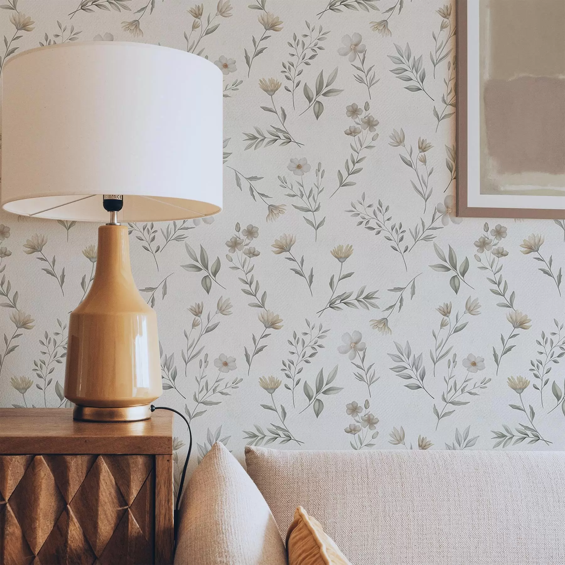 wall murals Small watercolor twigs and flowers on a light background a00665