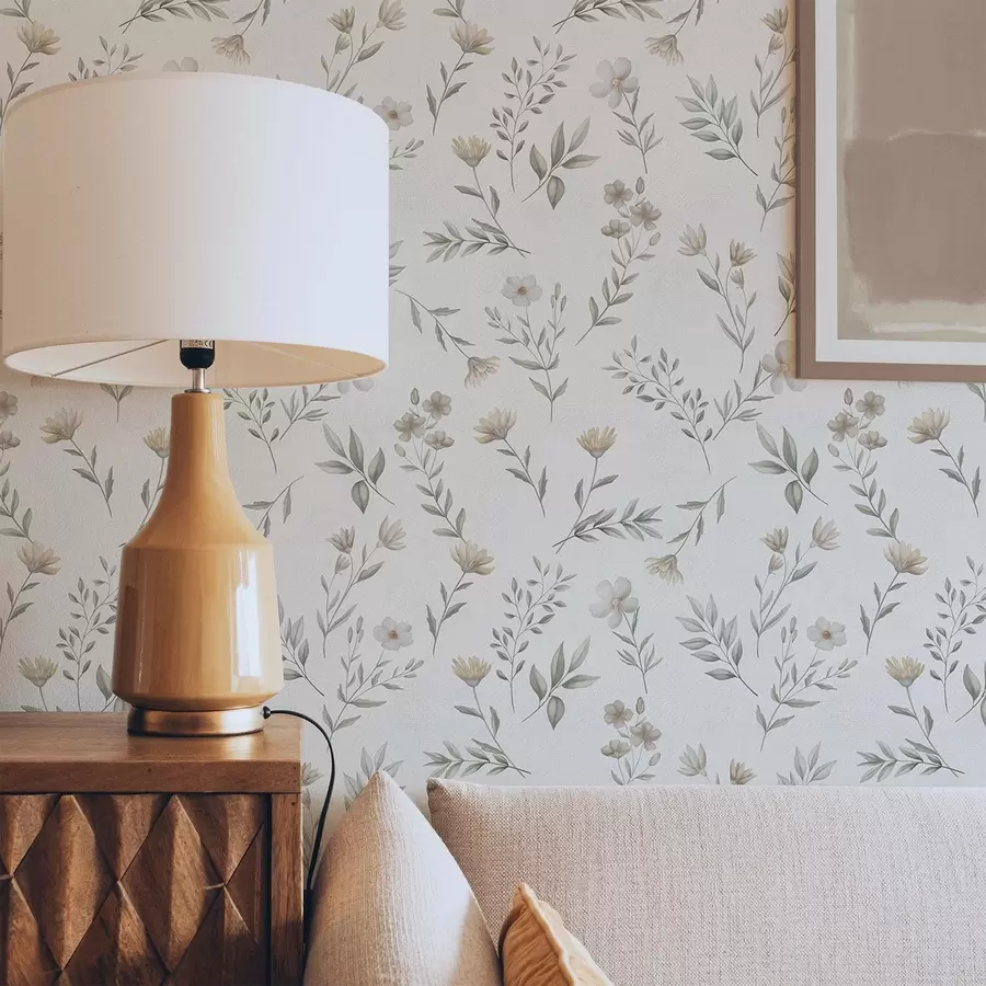 murales Pequeñas ramitas y flores pintadas con acuarela sobre un fondo claro a00665