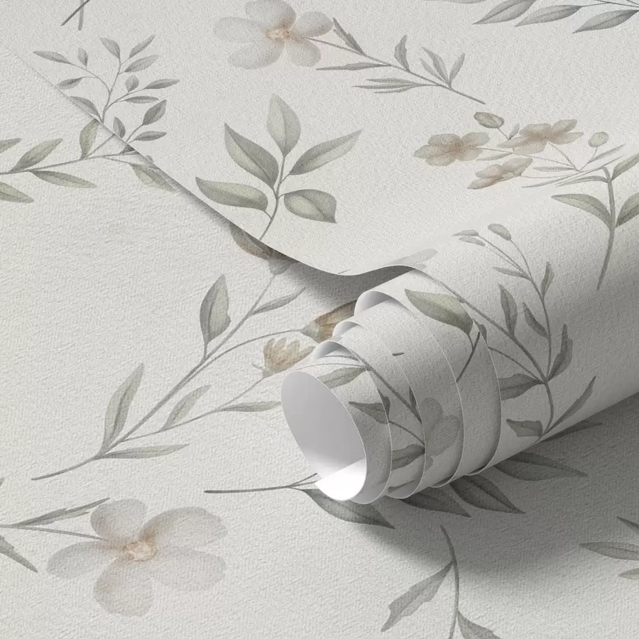 peintures murales Petites brindilles et fleurs aquarellées sur fond clair a00665