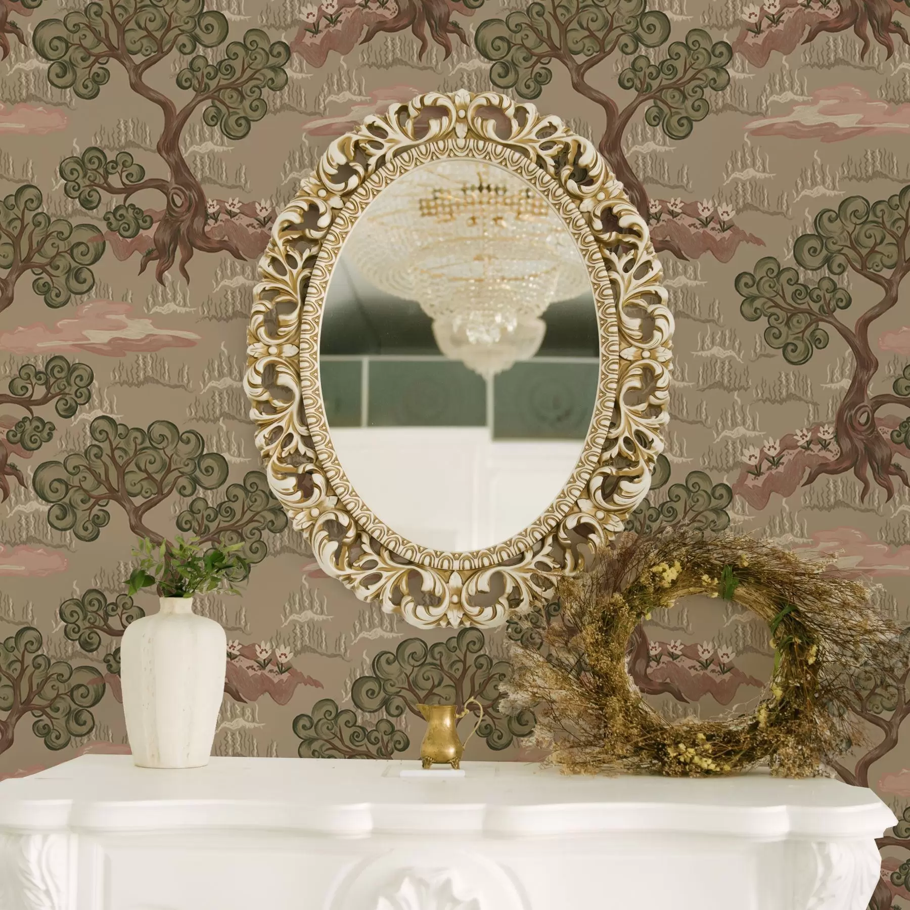 Wall Mural Photo Wallpaper Eastern landscape with whimsical trees on a sandy background a00715