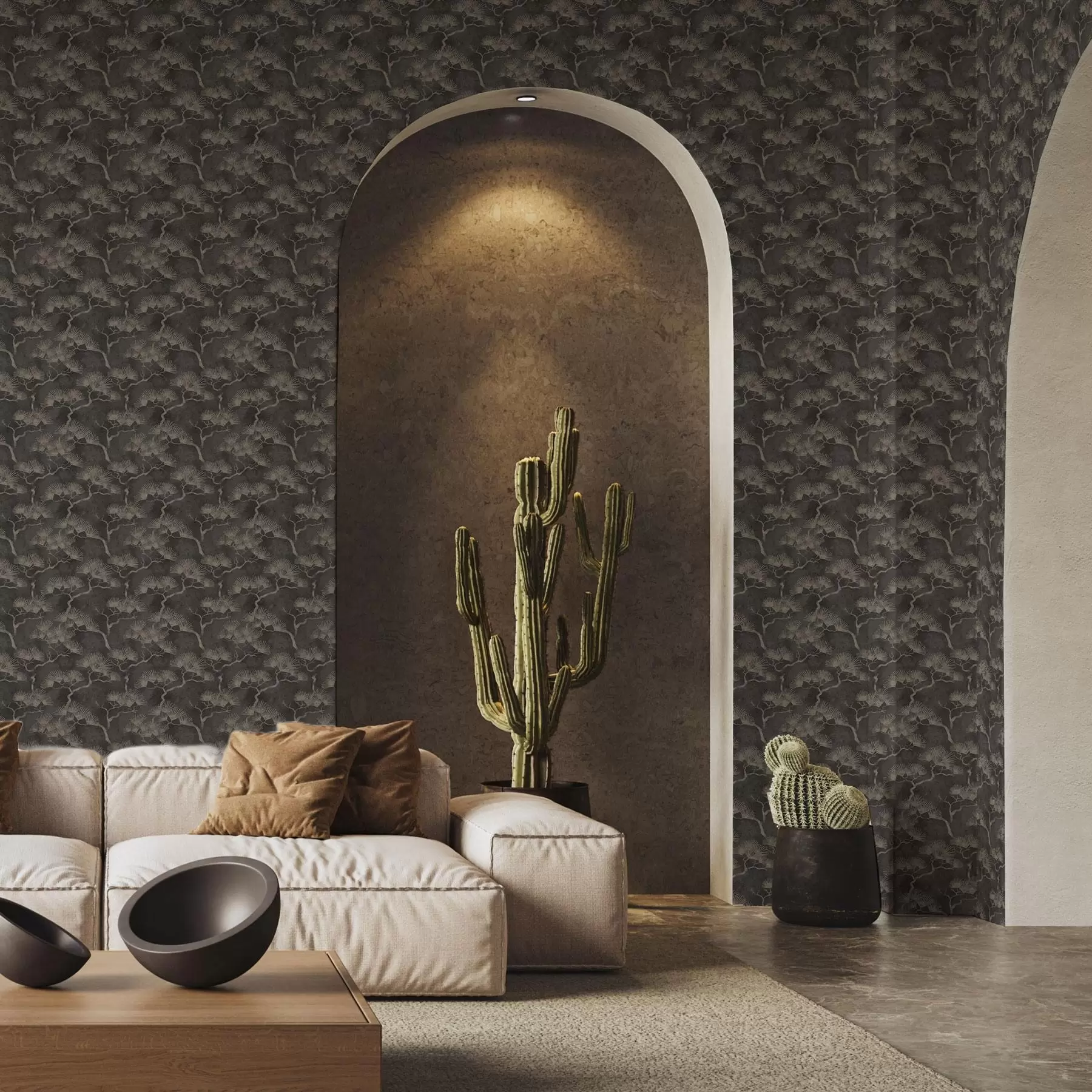 Wall Mural Photo Wallpaper Pine silhouettes on a dark background, misty texture a00742