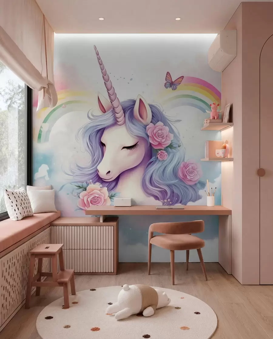 murales Unicornio y arcoíris w03990