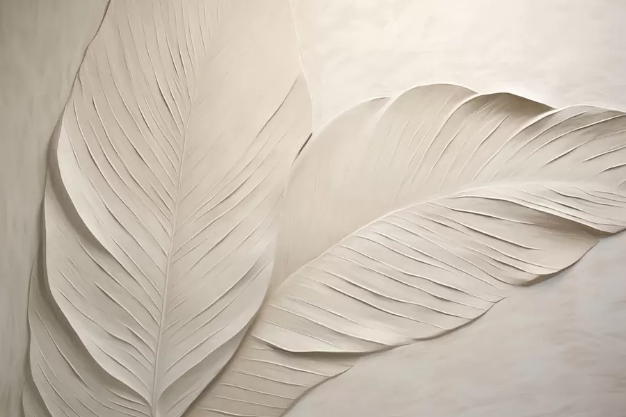 murales Hojas beige en relieve con sombras suaves w04614