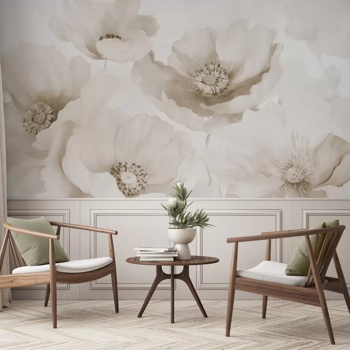 peintures murales Coquelicots  nuances de beige w04656v1