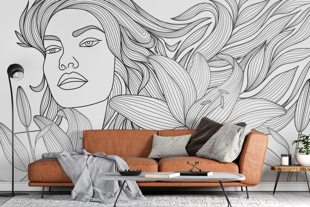 peintures murales Portrait d'une jeune fille parmi les lys w04689